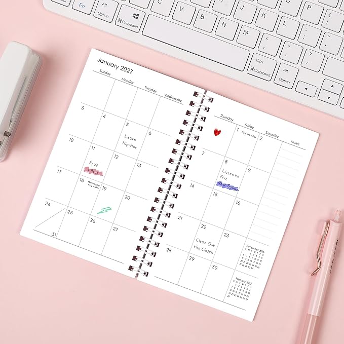Pocket Calendar 2026-2027, Small Planner -3.7" x 6.7" for Purse, Runs from January 2026 Until December 2027, Monthly Planner 2026-2027 with Coil Organizing & Planning - Purple