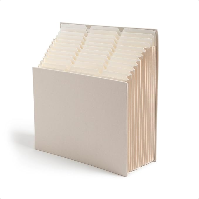 Smead Expanding 12-Pocket Stadium File, 12.75" x 13.75" x up to 11.75", Beige Natural Linen (70226)