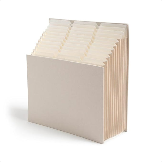 Smead Expanding 12-Pocket Stadium File, 12.75" x 13.75" x up to 11.75", Beige Natural Linen (70226)
