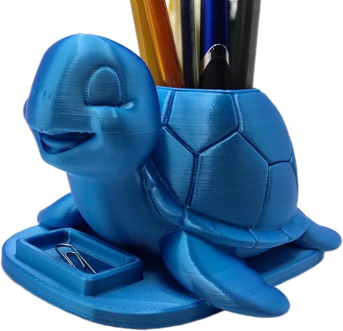 Sea turtle pen holder with paper clip tray (Blue)
