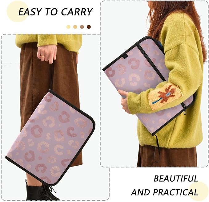 Rose Gold Leopard Expanding Accordion File Folder with 13 Pockets and Zipper Closure