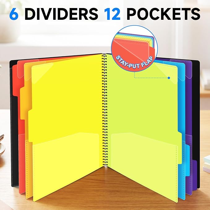 12 Pocket Poly Project Organizer for School & Office, Expandable File Folder with Dividers, Durable Accordion Folder for Documents, Homework, Bills Organization (Black)