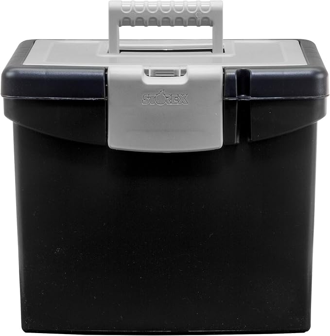 Storex 61504B02C Portable File Box with XL Lid, 11 x 13-1/2 x 11 Inches, Black