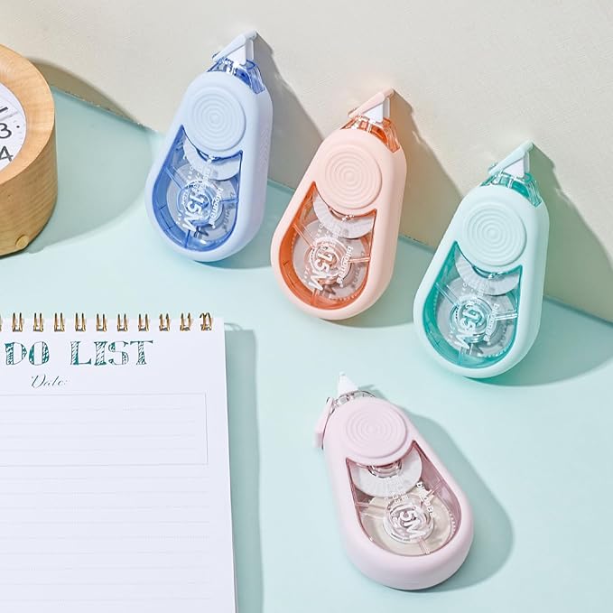 Temiary 4 Pcs White Correction Tape with Dispenser, Smooth Quick Dry Pull Out Tapes for Instant Corrections, 49.2 Ft Easy to Use Tear-Resistant Applicator for Office Note Taking, Journaling (Morandi)