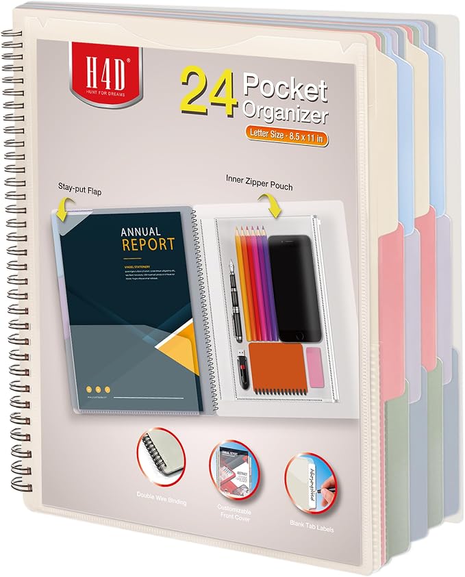 H4D 24 Pocket Morandi Color Spiral Multi Pocket Folder Poly Project Organizer