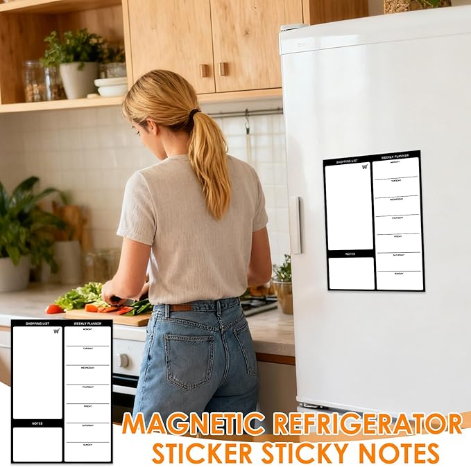 Magnetic Weekly Meal Planner for Refrigerator, 8x12'' Dry Erase Menu Board, Stain Resistant Whiteboard, Strong Magnetic Backing, Ideal for Families, Students, Roommates, Notes, Grocery Lists (B)