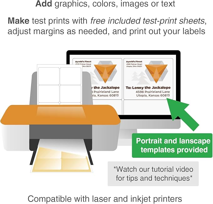 ChromaLabel 3.33 x 4 Inch Printable Labels, Compatible with Laser and Inkjet Printers, 150 Stickers per Pack, 25 Sheets, White