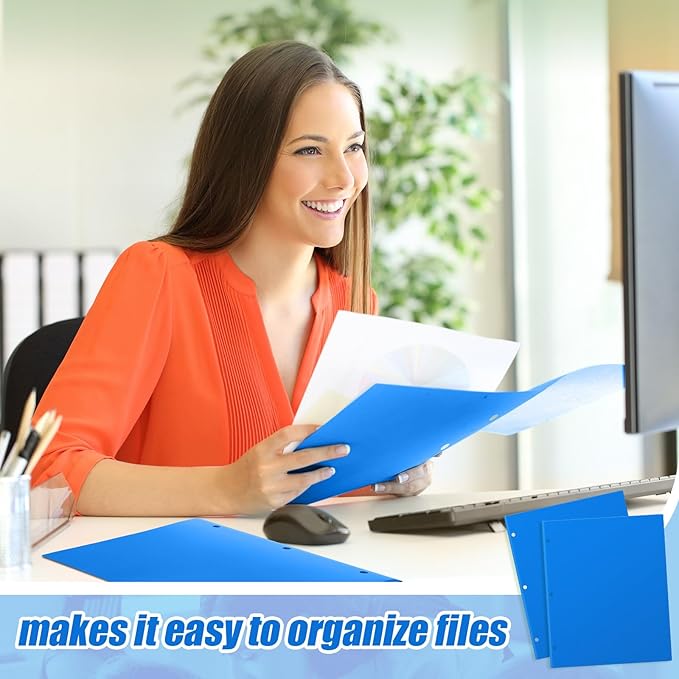 Yeaqee 72 Pcs Plastic Folders with Pockets Bulk 3 Hole Punched 2 Pocket File Folders for 3 Ring Binder Divider Folder for Notebooks, Durable Poly for Office Home (Blue)
