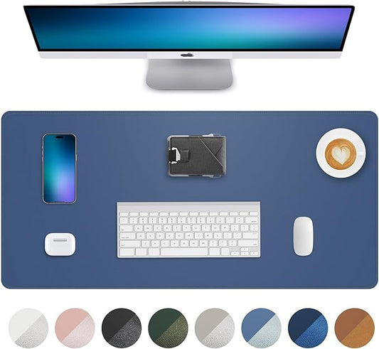 AFIING Desk Pad Protector 23.6" x 13.7" - Non-Slip Waterproof PU Leather Desk Mat for Mouse, Keyboard, Laptop, Office and Home Workspace (Blue Grey)