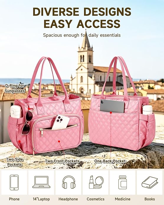 Bible Bag with Bible Cover Case for Women, Large Quilted Bible Tote Bag with Shoulder Strap