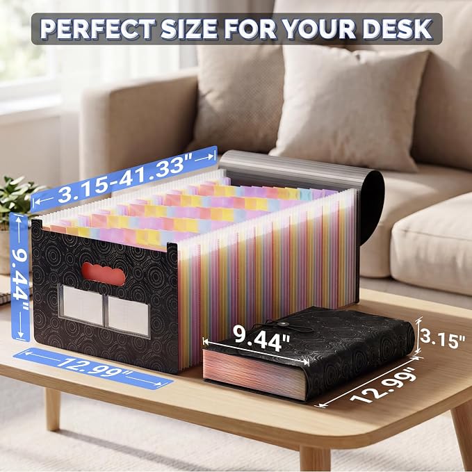 AFMAT Accordion File Organizer, 60 Pockets Expanding File Folder w/Labels, Expandable Letter/A4 Size File Folder for Bill Tax Receipt, Portable File Organizer for Home Office School AF11BK