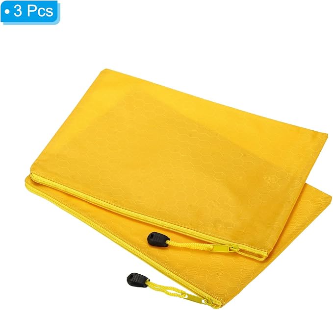 PATIKIL Waterproof Zipper File Bags, 3 Pack A5 Document Holders Pencil Pouch for Office, Yellow