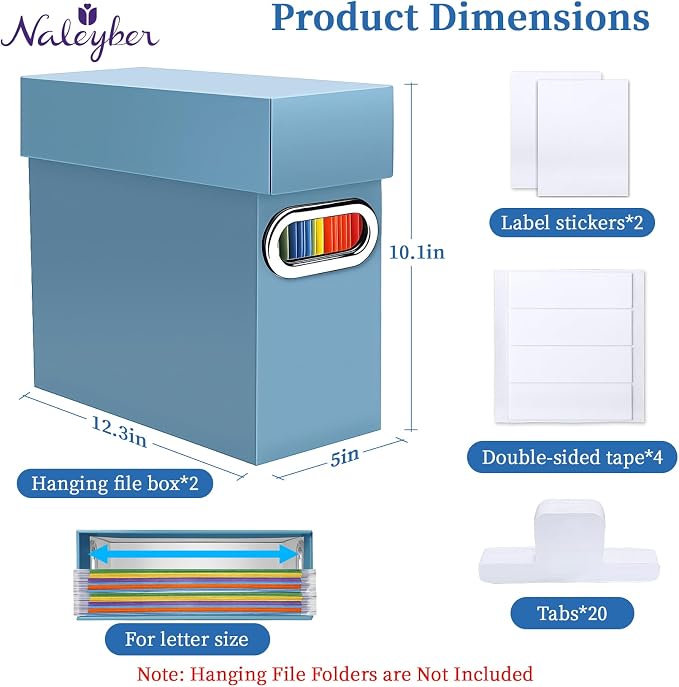 File Organizer Box with Lid & Handle, Thickened Cardboard Hanging File Folder Storage Boxes for Letter Size, Portable Filing Organizer for Office, Home, Classroom, Dusty Blue 2 Pack