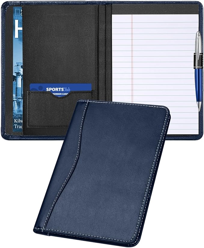 Padfolio Binder A5 Document Organizer with Refillable Lined Notepad, Junior Size Folder Portfolio for Men Women, Navy Blue