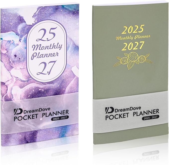 2026-2027 Monthly Pocket Planner/Calendar , 2 Year Small Size Academic Planner With Daily Quotes Hardcover Agenda Book Perfect Organizer for Purse,Planning, Organizing, and Office Use (Starry Sky Purple+Green)