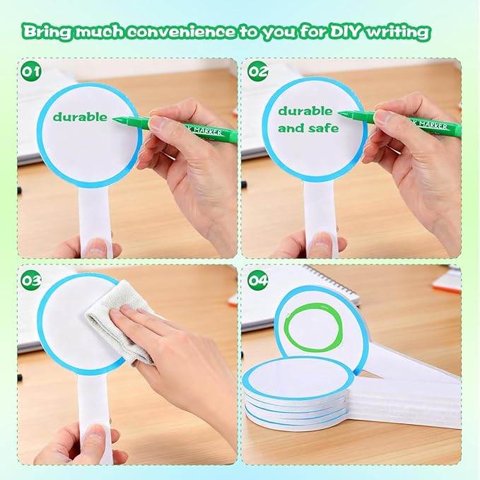 6Pcs Dry Erase Answer Paddles with Handle, Auction Paddles Handheld, Double Sided Handheld Whiteboard Set Small Dry Erase Signs for Students Classroom Office Bidding Voting and Game