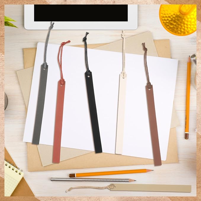 Kosiz 12 Pcs Leather Bookmarks Colorful Engravable Blank Leather Bookmarks Back to School Gifts for Men Women Teachers Students Book Lovers Reading Supplies(Black and Brown)
