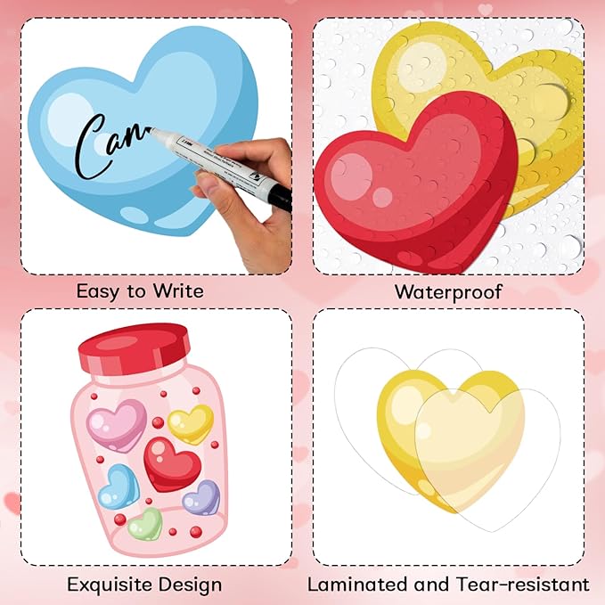 88Pcs Valentine‘s Day Bulletin Board Set Pink Heart Bottle Classroom Decorations Conversation Heart Paper Cutouts for Romantic Classroom Home Window Door Wall Decorations Party Supplies