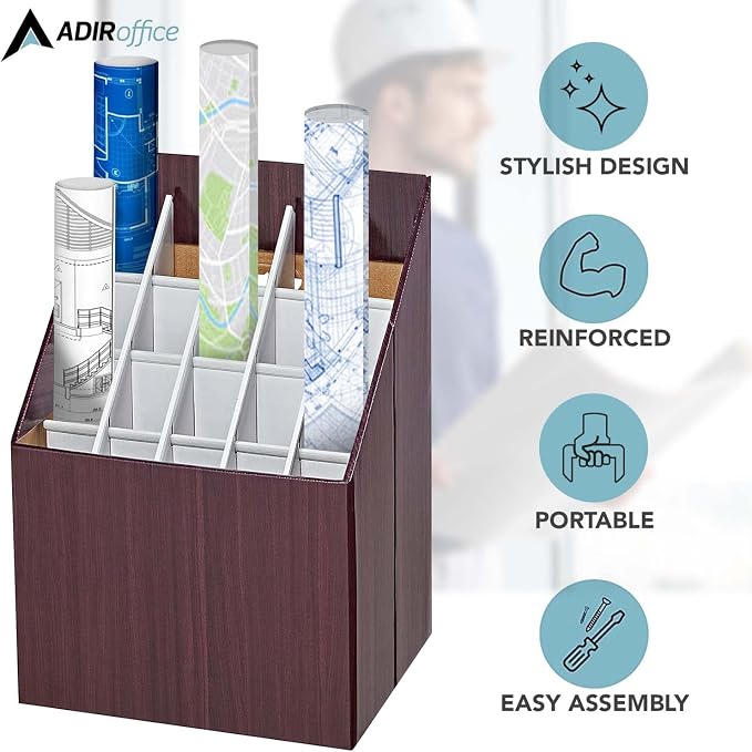 Adir Corp. Blueprint Storage Bin Organizer - Vertical File Box for Blueprints, Posters, Construction Plans, Gift Wrap, And Map Holder Station - Cardboard Blueprint Holder - 1 Box