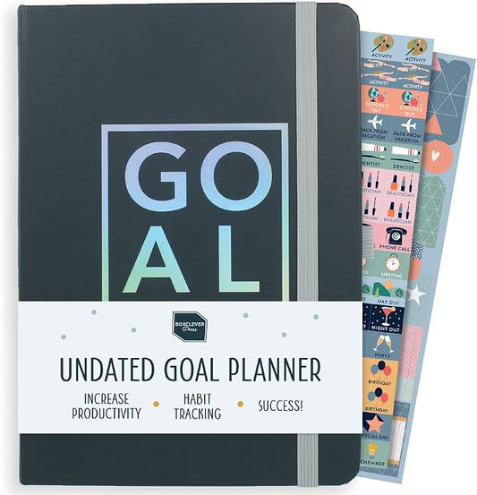 Boxclever Press Goal Planner. 12 Month Undated Planner to Boost Productivity & Achieve Your Goals. Life Planner with Weekly Planner Pages, Habit Tracker & Planner Stickers - 8.5 x 5.5''(Iridescent)