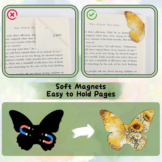 10Pcs Magnetic Bookmark, Cute Butterfly Theme Bookmarks, Animal Book Marks for Reading, Office Reading Accessories, Page Clips for Book Lovers, Reader, Women, Students