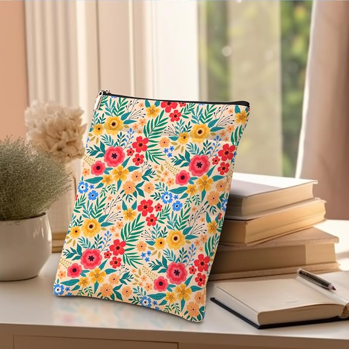 jeilink Book Sleeve Book Protector Book Pouch Book Lovers Gifts Bookish Gifts Book Cover with Zipper for Hardcover Paperback Washable Wildfloral Printed Gift Bag for Women Female Birthday, BookCover