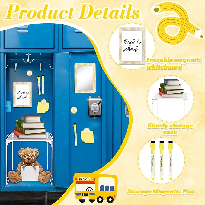 Denylo pro Magnetic Locker Marble Accessories Kit Pale Yellow Back to School Essentials Locker Organizer Supplies Include Mirror Whiteboard Pen Shelf Magnet Magnetic Buckle Back to School Essentials