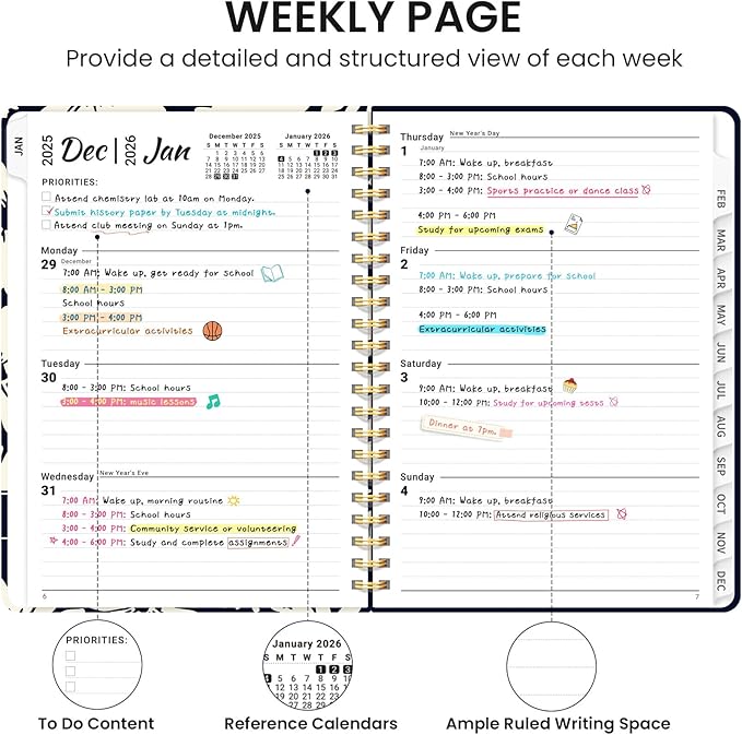 2026 Planner, Weekly and Monthly Calendar Planner for Women, Jan 2026 - Dec 2026, Hardcover Planning Agenda book with Tabs, Spiral Bound, Inner Pocket, Perfect for School Office Supplies, 6.3" x 8.5" - Simple Daisy