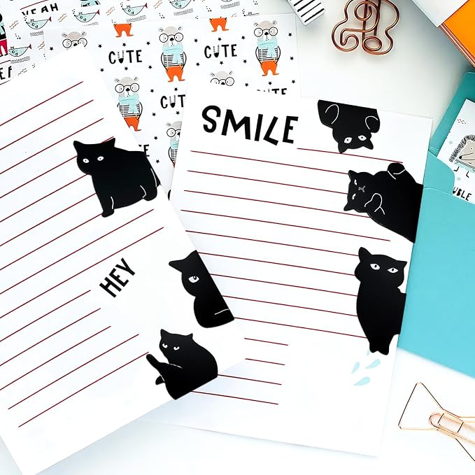 Qualsen Magnetic Bookmarks, 6 pcs Cute Bookmarks for Women, Men, Kids – Ideal Reading Accessories and Gifts for Book Lovers （Black Cute Cat）