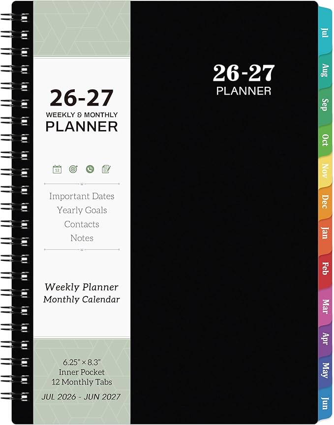 Planner 2026-2027 - Academic Planner 2026-2027, Weekly and Monthly, Jul 2026 - Jun 2027, 26-27 Planner 6.3” × 8.4”, Notes, Thick Paper, Back Pocket, Twin-wire Binding