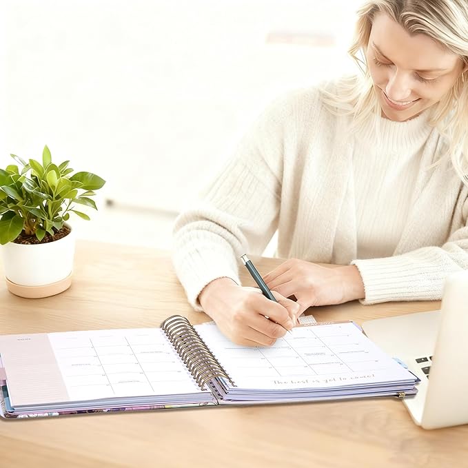 CAGIE 2026 Planner Weekly and Monthly, Jan-Dec 2026 8.3 x 9.3 Inch Hardcover Spiral Bound, 13 Tabs and Pocket, Floral Daily Planner for Women, Perfect 2026 Yearly Calendar Planner