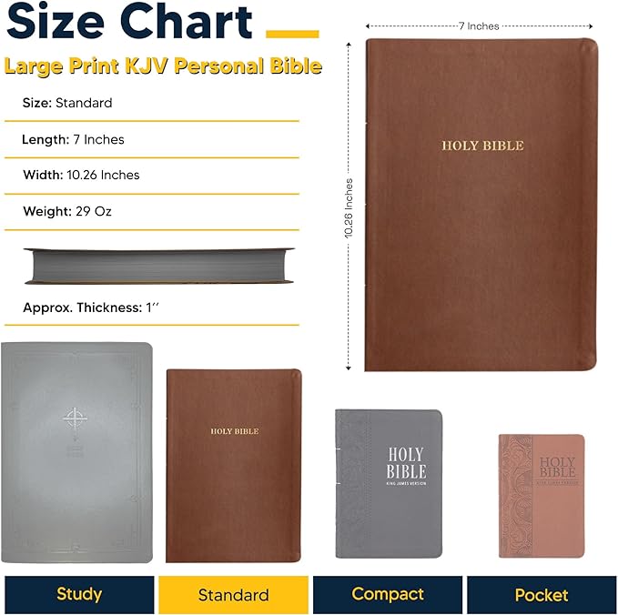 Personalized KJV Thinline Holy Bible Brown Faux Leather Large Print Size | Custom with Name, Date or Text | Gift for Christian & Religious Celebrations