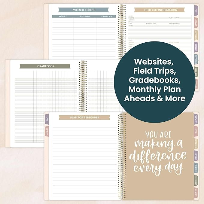 bloom daily planners 2026-2027 Academic Year Teacher Planner & Calendar - 7 Period Lesson Plan Organizer Book for Classroom or Homeschool - 9" x 11" (Interchangeable Cover) - Cool Tones