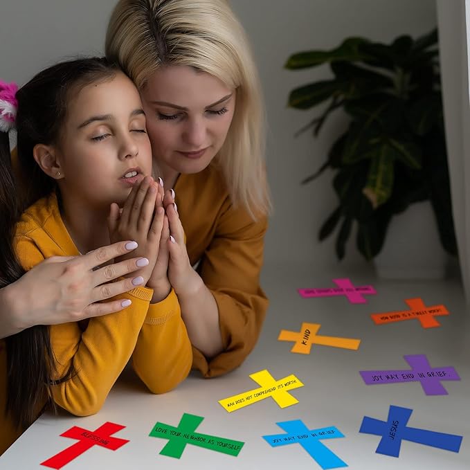 Geyee 108 Pcs Cross Paper Cutouts Religious Classroom Bulletin Board Decorations Colorful Crosses Shaped Die Cut for Teachers Kids DIY Craft School Bulletin Board Decor