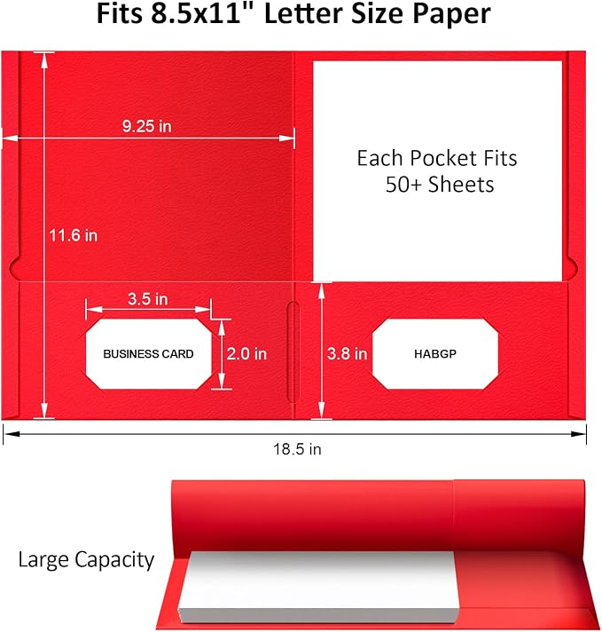 HABGP Two Pocket Folders, 7 Pack Paper Folders with Pockets Fit 8.5 x 11 Letter Size Paper, 7 Assorted Colors File Folders with Pockets and Business Card Slots for School Office Home Business