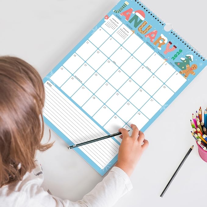 SUNEE Calendar 2026 18 Months Wall Calendar Oct. 2025 - Mar. 2027, 12"x17" Big Hanging Calendar 2026 with Note, Past Month and Next Month for Organizing & Planning, Cute