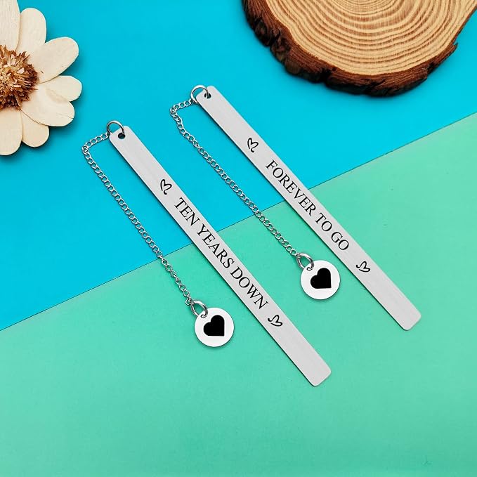 10 Years Anniversary Bookmark for Men Women 10th Anniversary Tin Gifts 10 Years of Marriage Gifts for Couple Husband Wife Boyfriend Girlfriend Present