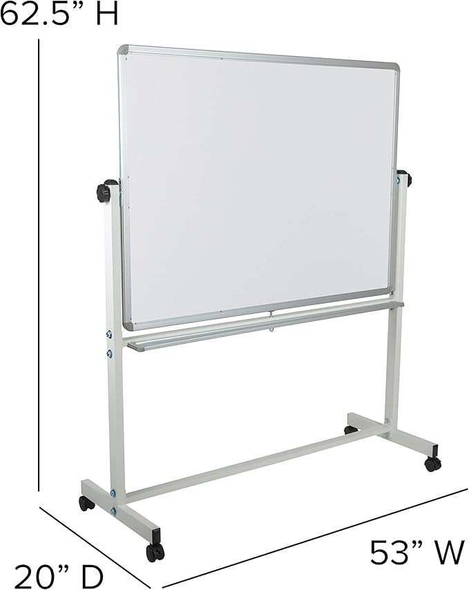 Flash Furniture HERCULES Series 53"W x 62.5"H Double-Sided Mobile White Board with Pen Tray