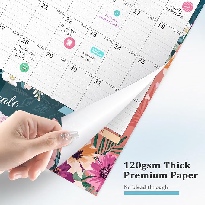Ospelelf Wall Calendar 2026-2027 with Storage Pockets, 17" X 12" Monthly Large Planner Pad with Protective Cover and Stickers, for Family Fridge Office Teacher Student, Use July 2026 to December 2027 Retro