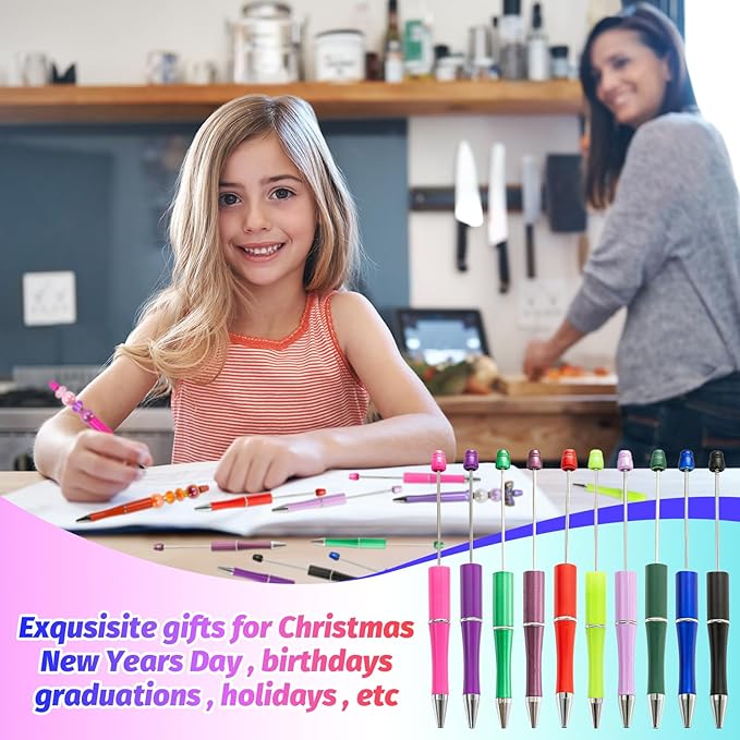 300 Pieces DIY Beadable Pen Kit – 100 Plastic Ballpoint Pens with Refills & Bags – School Supplies, Office Accessories & Decorative Items for Students & Teachers (Multicolor)