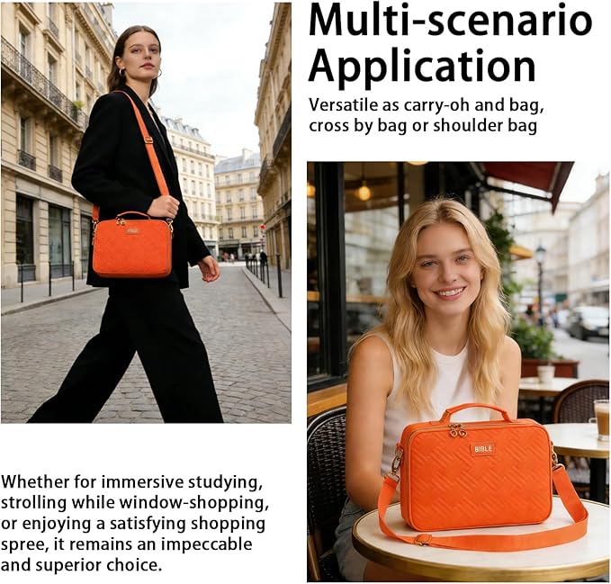 Bible Cover for Women Bible Case, Large Bible Bag, Bible Study Supplies Bible Journaling Kit Book Carrying Case with Bible Highlighters Tabs, Valentines Day Christian Gifts for Women (Orange)