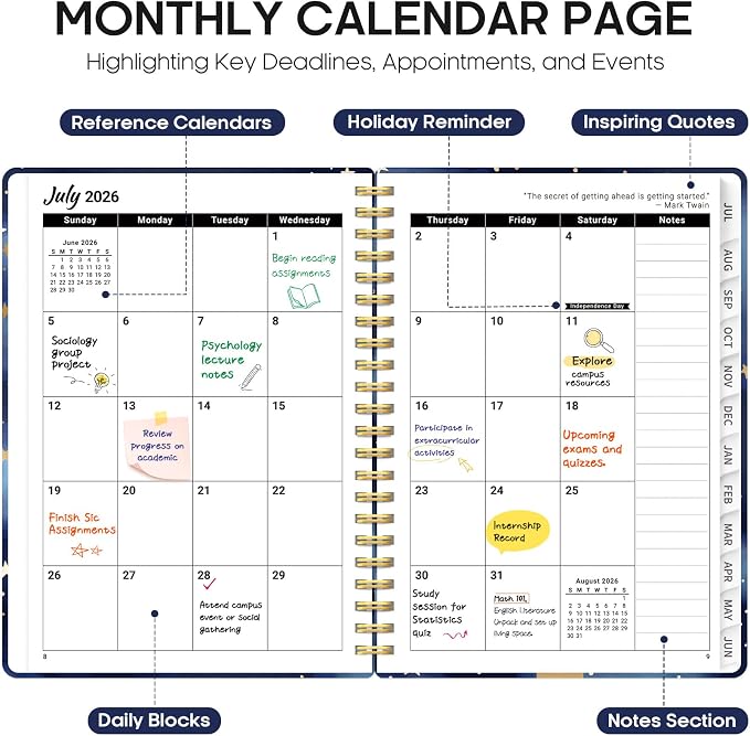 Planner 2026-2027, Academic Year Monthly and Weekly Calendar Planner, Jul 2026 - Jun 2027, Hardcover Teacher Student Planning Agenda book with Tabs, Perfect for School Office Supplies, 8.5" x 11" - Starry Night