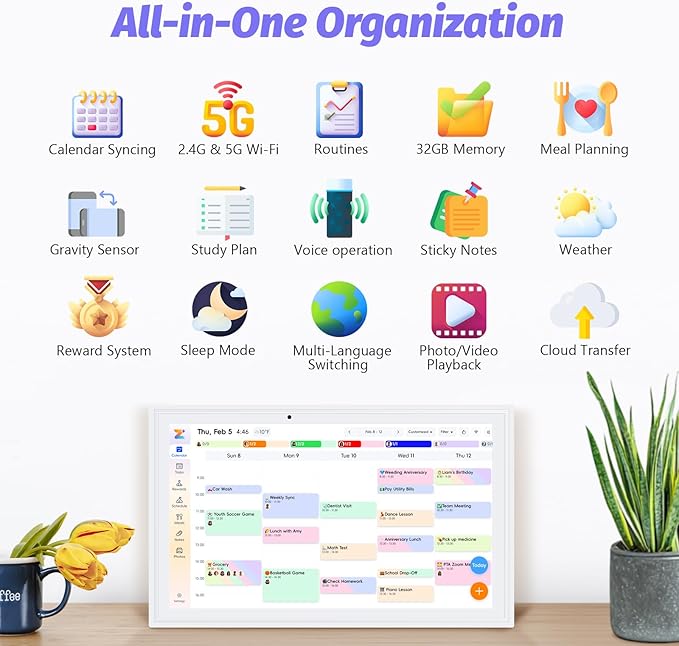 OcePor 15.6 Inch Digital Calendar, Electronic Calendar Chore Chart, Smart Calendars Wall Full HD Interactive Touchscreen Display for Family Schedules,Task (White)