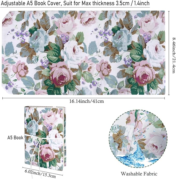 Book Covers for Paperbacks, A5 Book Cover for Hardcover, Soft Fabric Book Sleeve Cover Protector Fit for 5.5x8.2 inch Notebook Textbooks Softcover Book Novels - Multicolored Rose Flower Pattern