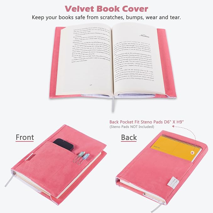 APLUFINE Velvet Book Cover for Paperbacks, Reusable Fabric Book Cover with Pockets, Adjustable Book Protector for Softcover Books, Journals & Bibles