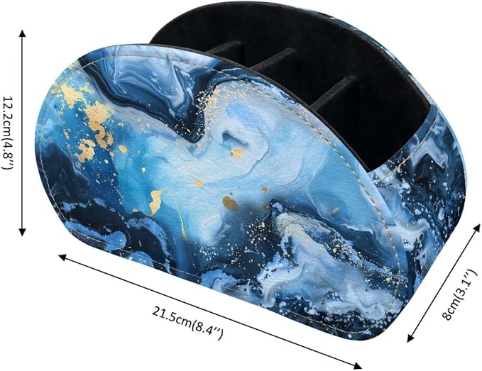 Remote Control Holder with 5 Compartments, Marble Print Office Desk Organizers - TV Stand Decor/Bedside Table Accessory Remote Caddy, Storage for Cosmetic Brushes