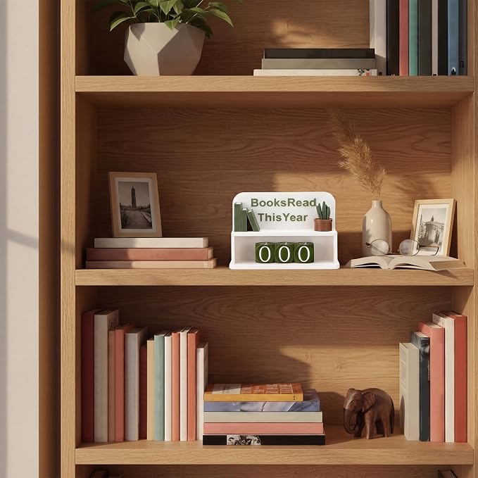 BreezeHug Green and White Books Read This Year Counter Manual Flip Book Number Tracker with Decorative Fake Book & Dice for Reading Goal, Library Decor Gift for Readers Teacher Writers Lover (Style A)