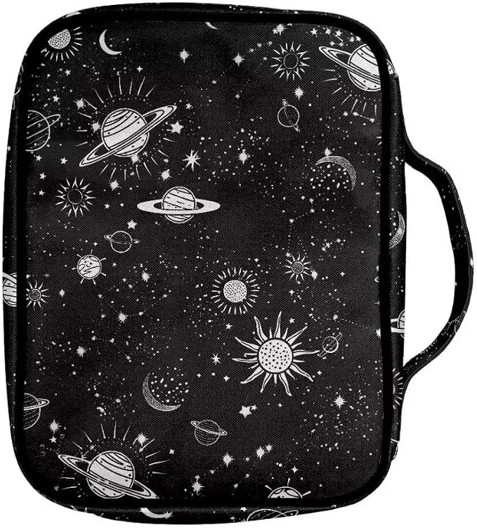 Coldinair Planets Bible Cover Case for Kids Teen,Carrying Book Cover Bible Holders with Handle and Zippered Pocket,Fits for Standard/Large Size Bible,Black