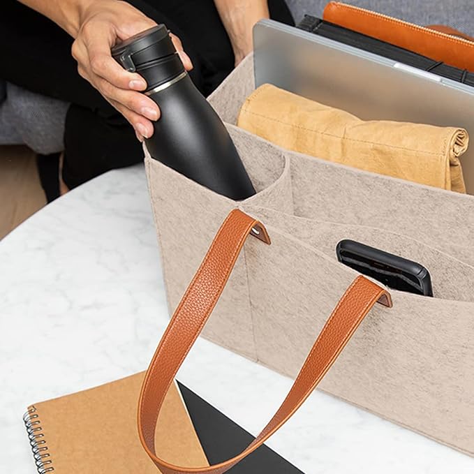Tote Bag Organizer Insert, Bag Organizer for Totes, Portable File Organizer, Handbag Organizer, Fit for School, Office, Arts and Crafts, Storage Totes with 5 Individual Interior Partitions (Beige)