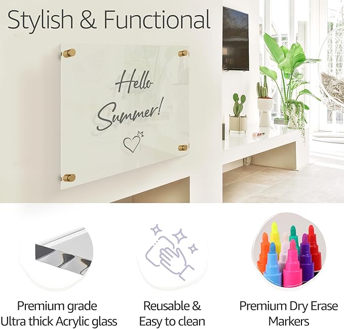 Premium Ultra-Clear Acrylic Dry Erase Writing Board | Clear Non-Magnetic Plexi Glass Wall Calendar Floating Family Planner Memo Whiteboard | 36" x 24" (Large 24" X 16")
